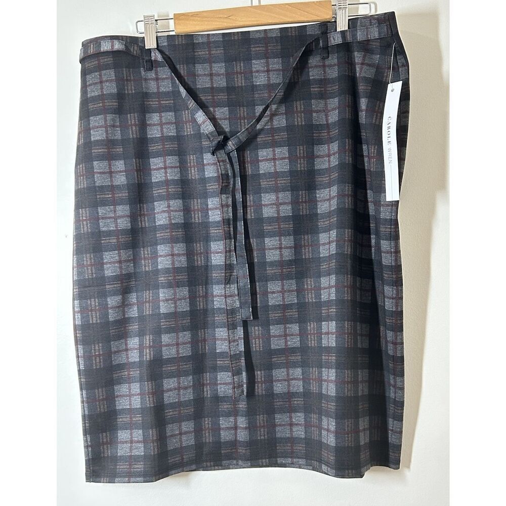 Carole Wren Women's XL Plaid Midi Length Straight Skirt Black, Red and Gray